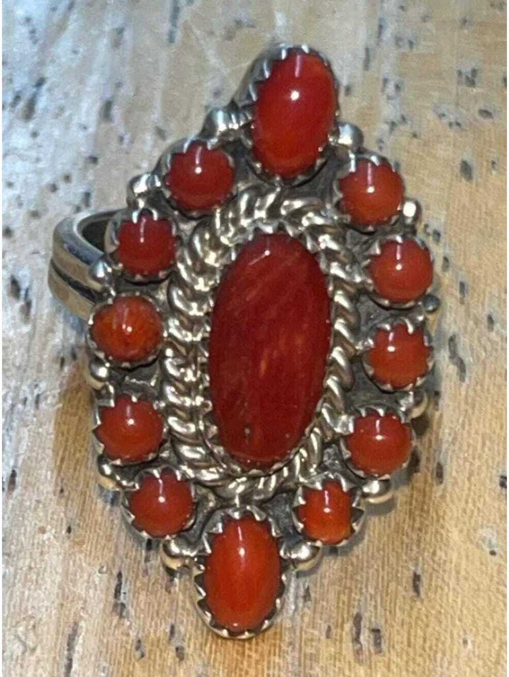 Navajo sterling silver Mediterranean coral ring size 7 -Nathaniel Curley